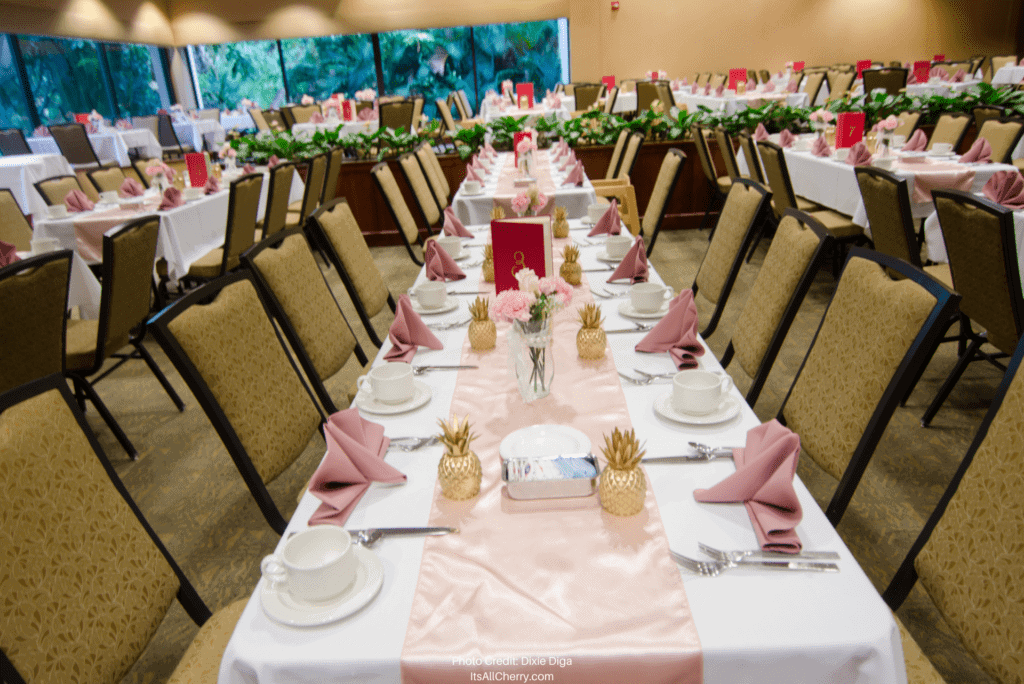 Table with wedding centerpieces
